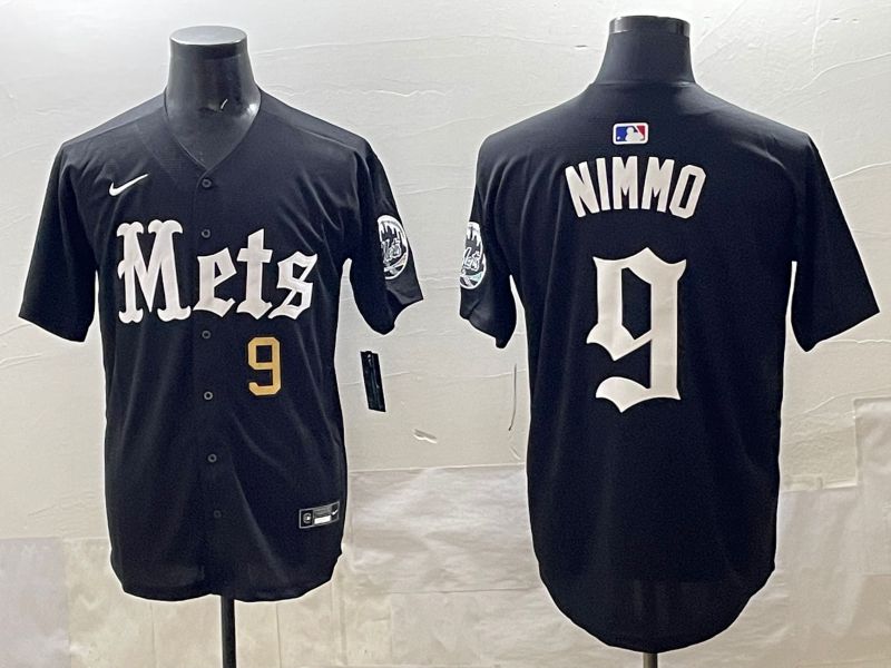 Men 2025 New York Mets 9 Nimmo Black Five generations Joint Name Nike MLB Jersey style 6